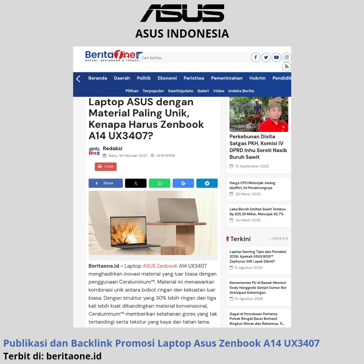 Bukti publikasi dan backlink untuk ASUS Indonesia