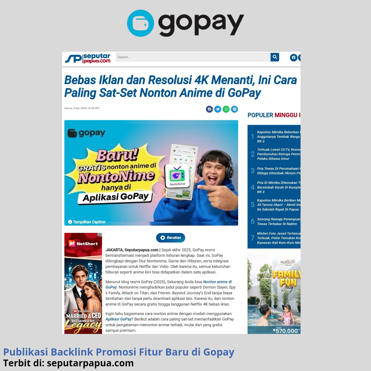 Bukti publikasi dan backlink brand klien 12
